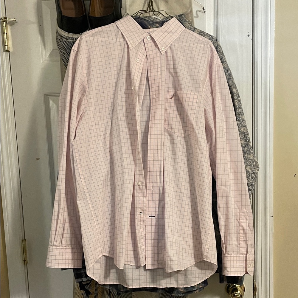 Nautica extra large wrinkle resistant Men's Pink Windowpane Button-Down Shirt